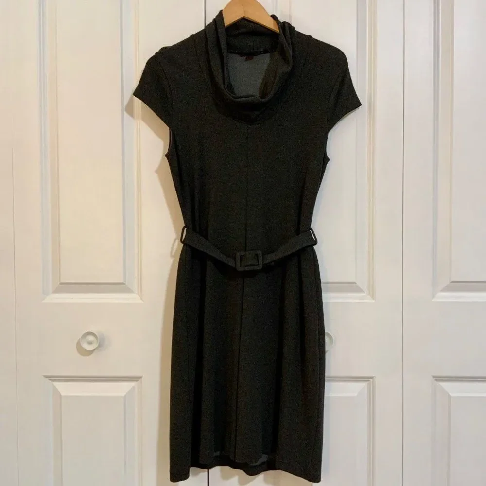 Banana Republic Grey Draped Neck Belted Stretch Dress Small